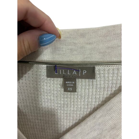 Lilla P Knit Sweater Cotton Modal S Minimalist Neutral V-Neck Preppy Sustainable - Picture 2 of 4